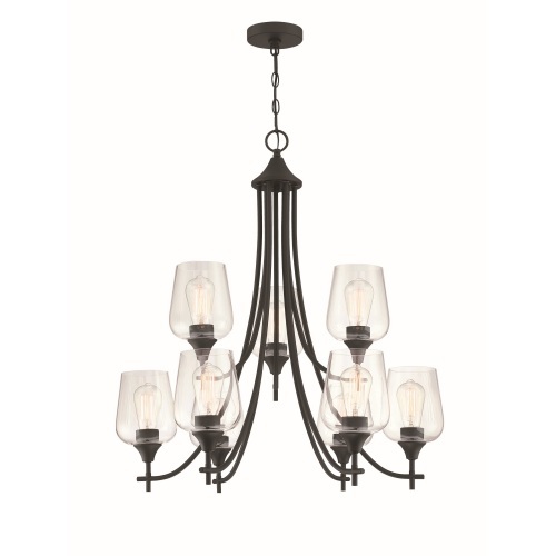 D01-51949BK / D01-51949BN  9-Light Matte Black Classic Chandelier With Glass Shades