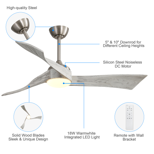 D01-52K012BK / D01-52K012WH / D01-52K012BN  52 Inch Ceiling Fan Light With 6 Speed Remote Energy-saving DC Motor