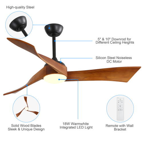 D01-52K012BK / D01-52K012WH / D01-52K012BN  52 Inch Ceiling Fan Light With 6 Speed Remote Energy-saving DC Motor