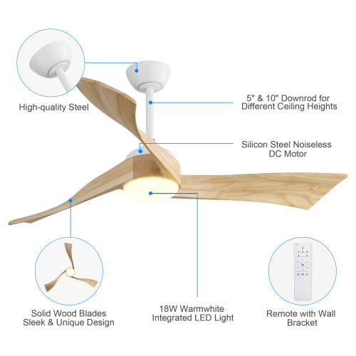 D01-52K012BK / D01-52K012WH / D01-52K012BN  52 Inch Ceiling Fan Light With 6 Speed Remote Energy-saving DC Motor