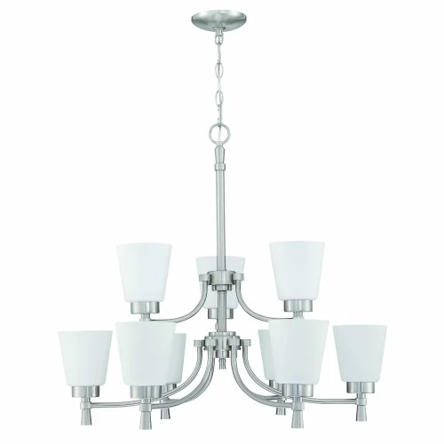 D01-FOP-55849  9-Light Brushed Nickle Finish Chandelier Tiered With Shade