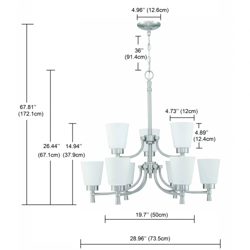 D01-FOP-55849  9-Light Brushed Nickle Finish Chandelier Tiered With Shade