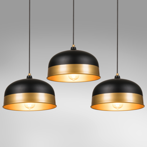 D01-W63734456  3-Light Black Farmhouse Dome Pendant Light