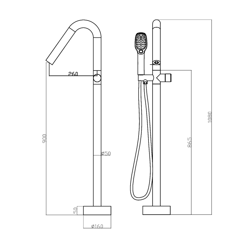 MKT-0281 / MKT-0281MB Single Handle Floor Mounted Freestanding Tub Filler