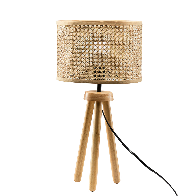 D01-1137001  Tenedos Solid Wood Rattan 21.3" Table Lamp with In-line Switch Control