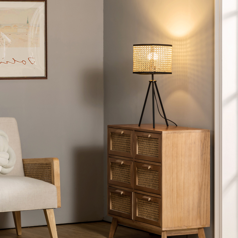 D01-1137005  Temesa Rattan 20.8" Table Lamp with In-line Switch Control and Metal Legs