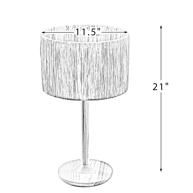 D01-1137007  Thebae Solid Wood  21.3" Table Lamp with In-line Switch Control and Grass Made-Up Lampshade