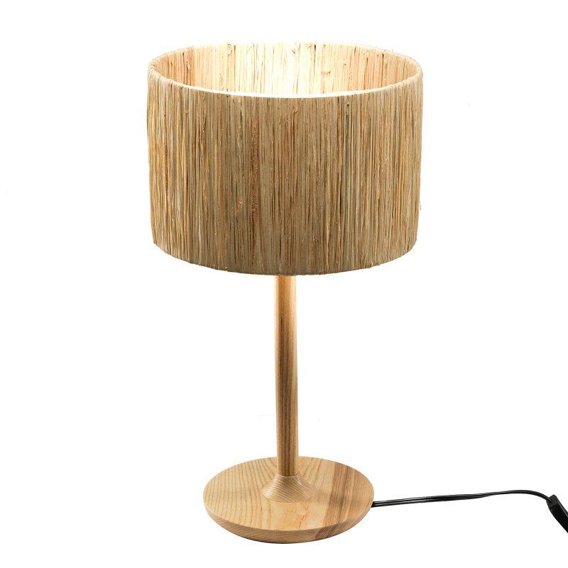 D01-1137007  Thebae Solid Wood  21.3" Table Lamp with In-line Switch Control and Grass Made-Up Lampshade
