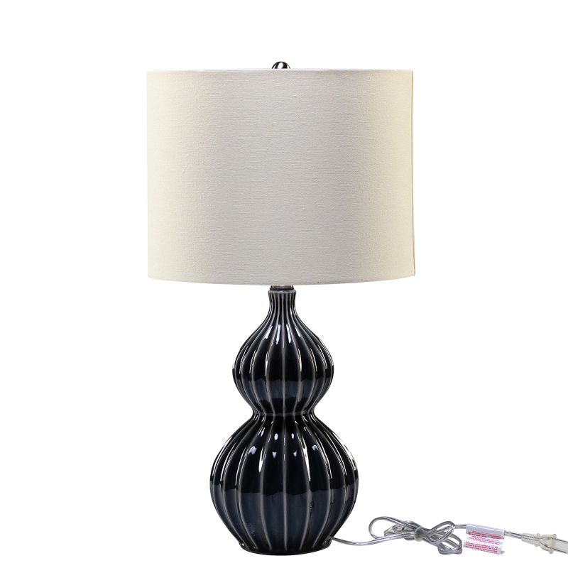 D01-1137015  Locri 24" Modern Bedside LED Table Lamp with Linen Shade and Gourd-Shaped Ceramic Base