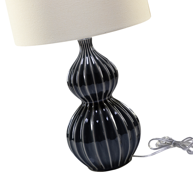 D01-1137015  Locri 24" Modern Bedside LED Table Lamp with Linen Shade and Gourd-Shaped Ceramic Base