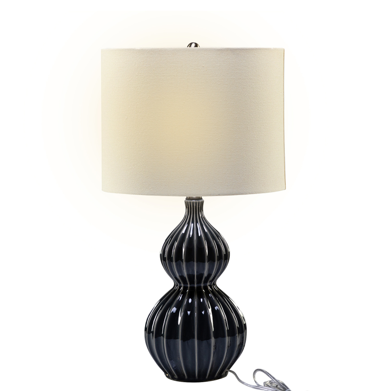 D01-1137015  Locri 24" Modern Bedside LED Table Lamp with Linen Shade and Gourd-Shaped Ceramic Base