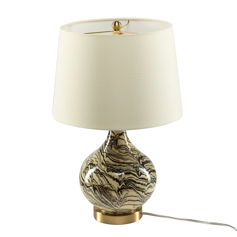 D01-1137016  Pelion 20" Modern LED Bedside Table Lamp with Linen Shade and Glass Base