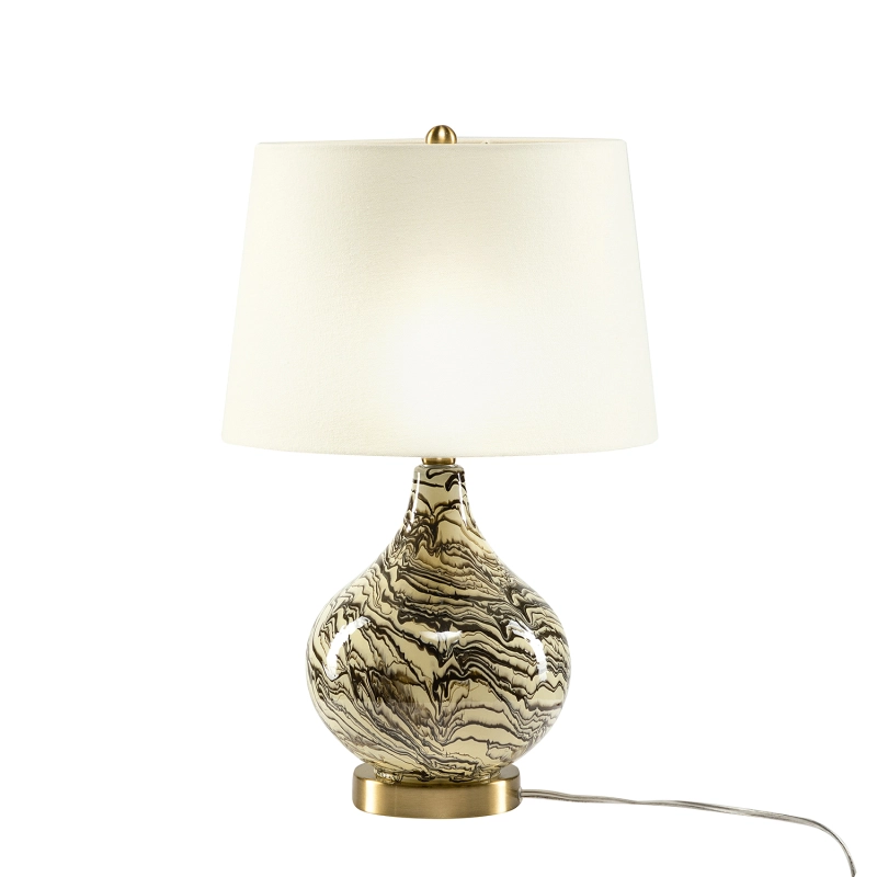 D01-1137016  Pelion 20" Modern LED Bedside Table Lamp with Linen Shade and Glass Base