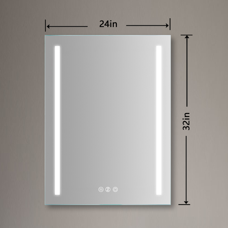 D01-BM004  LED Bathroom Mirror with Light, 24 x 32 Inch Dimmable Anti-Fog Wall Mounted Vanity Mirror, CRI 90+, Color Temperature 5000K (Horizontal/Vertical Install)