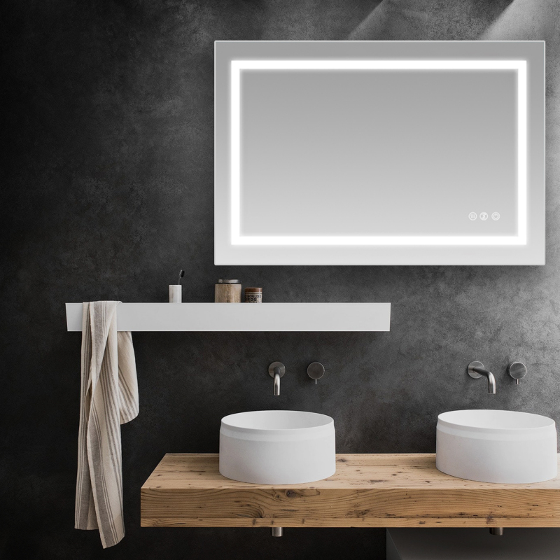 D01-BM009  LED Bathroom Vanity Mirror, 36 x 24 inch, Backlit,Anti Fog, Dimmable, Time,Temperature,Touch Button,Color Temper 3000K-6400K,90+ CRI, Waterproof IP44,Vertical Wall Mounted Way