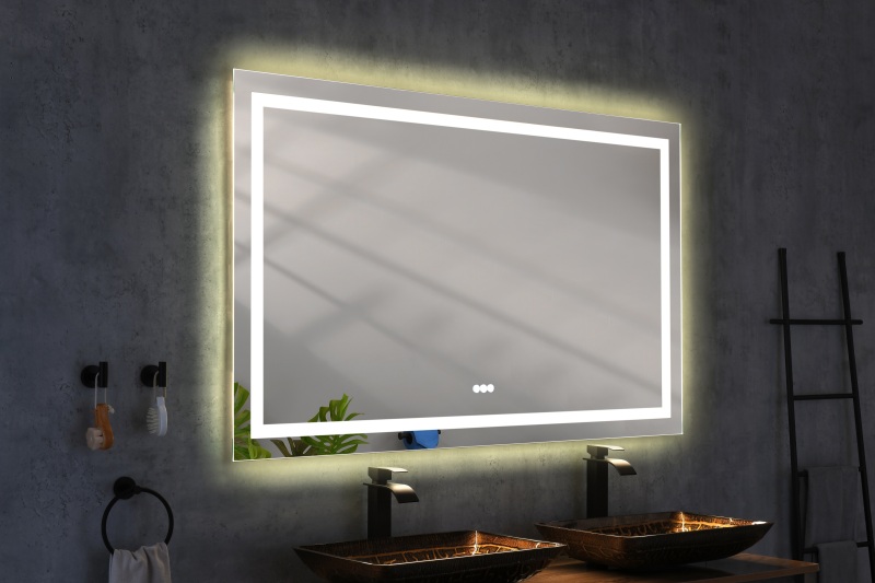 D01-BM010  60*36 LED Lighted Bathroom Wall Mounted Mirror with High Lumen+Anti-Fog Separately Control+Dimmer Function