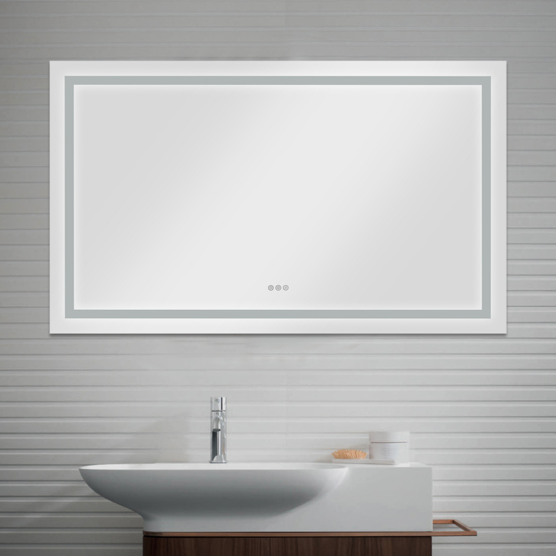 D01-BM010  60*36 LED Lighted Bathroom Wall Mounted Mirror with High Lumen+Anti-Fog Separately Control+Dimmer Function