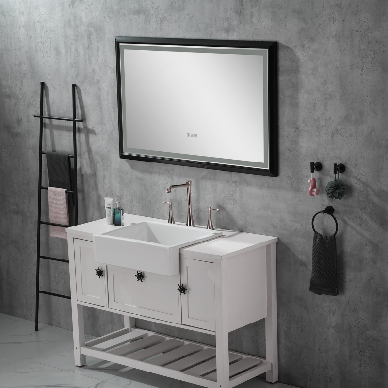 D01-BM011  40*24Black Framed Metal FrameBathroom Mirror Square Wall-Mounted  Material Framed Explosion-Proof \\nVanity Mirror Shaving Mirror Make-Up Mirror