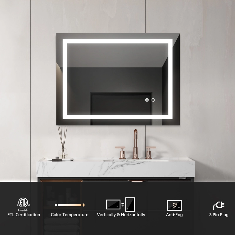 D01-BM018  32x 24Inch LED Mirror Bathroom Vanity Mirrors with Lights, Wall Mounted Anti-Fog Memory Large Dimmable Front Light Makeup Mirror