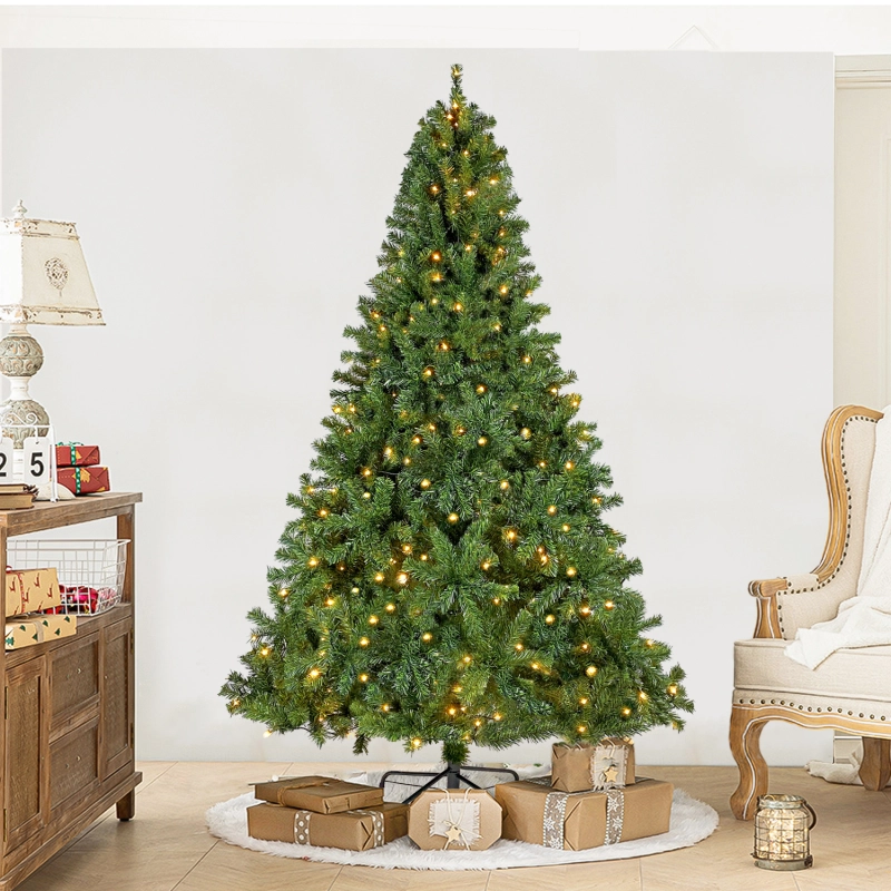 7.5FT Hinged Fraser Fir Artificial Fir Christmas Tree Holiday Decoration w/1,250 Lush Branch Tips, 350 LED Lights