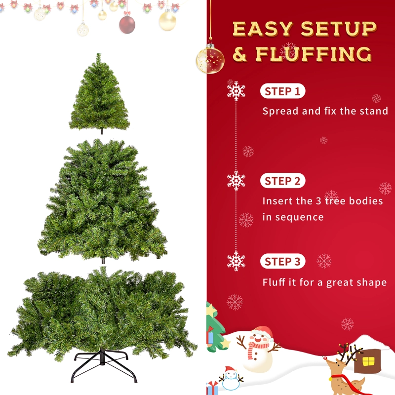 7.5FT Hinged Fraser Fir Artificial Fir Christmas Tree Holiday Decoration w/1,250 Lush Branch Tips, 350 LED Lights