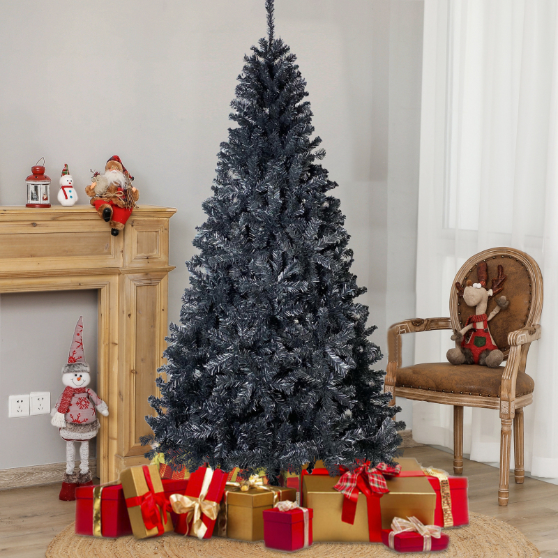 7.5FT Unlit Black Artificial Christmas Tree with Foldable Metal Stand；Spruce PVC Fir Tree 7.5ft Xmas Tree w/ 1,500 Branch Tips, for Indoor Holiday Carnival Party;for Decoration Home, Office, Party