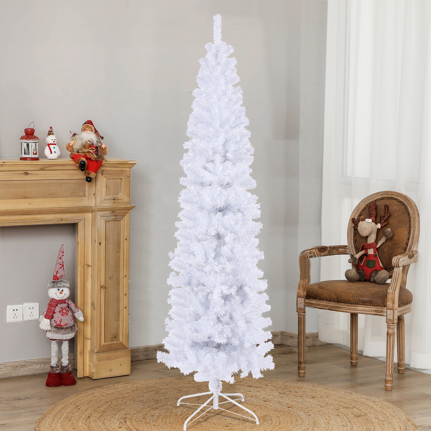 7.5FT White Slim Artificial Christmas Tree Includes Foldable Metal Stand