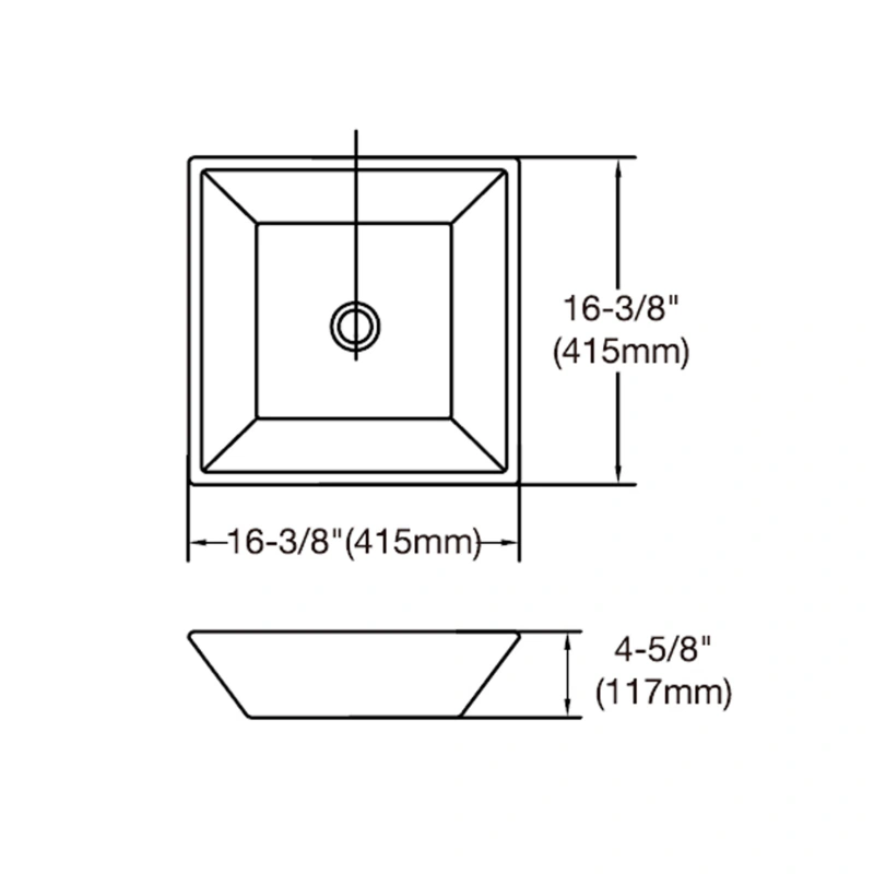 1616 Ceramic Above Counter Square Bathroom Sink