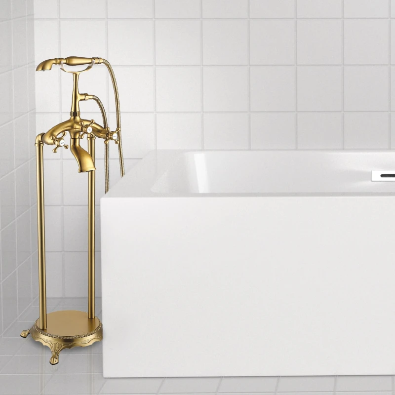 FF019/FF019BN/FF019MB/FF019ORB/FF019TG/FF019BB  Freestanding Floor Mounted Bath Tub Filler Faucets with Hand Held Shower Head