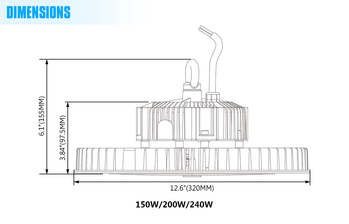 led high bay light dimensions