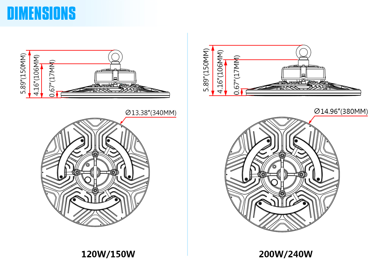 led high bay light dimensions