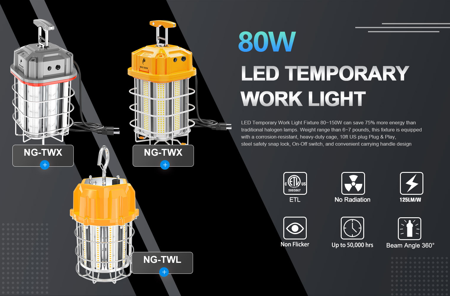 80W LED Temporary Work Light