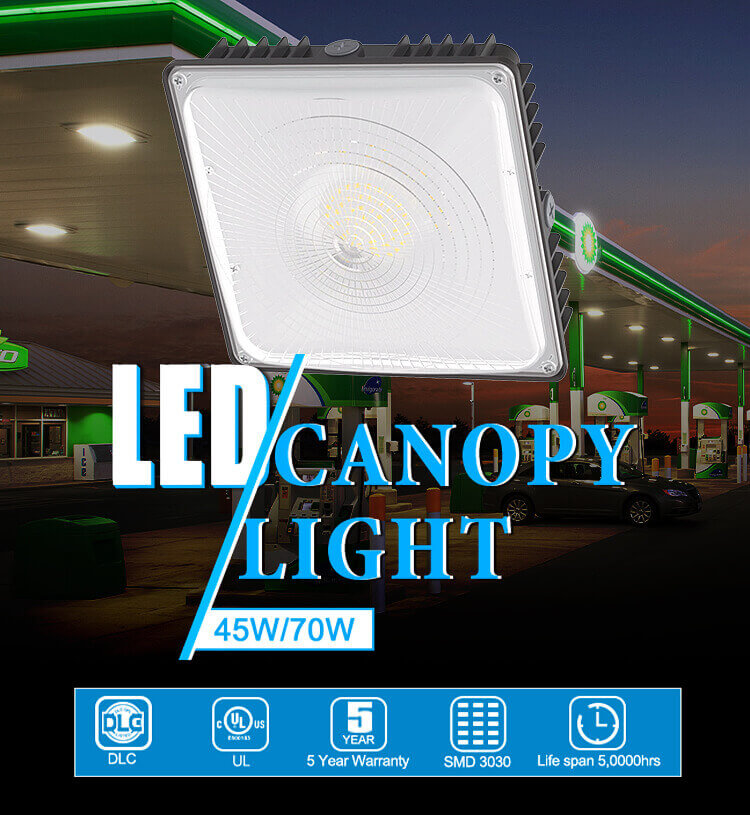 LED Canopy Lights for Gas Station 45W 70W Adjustable IP65