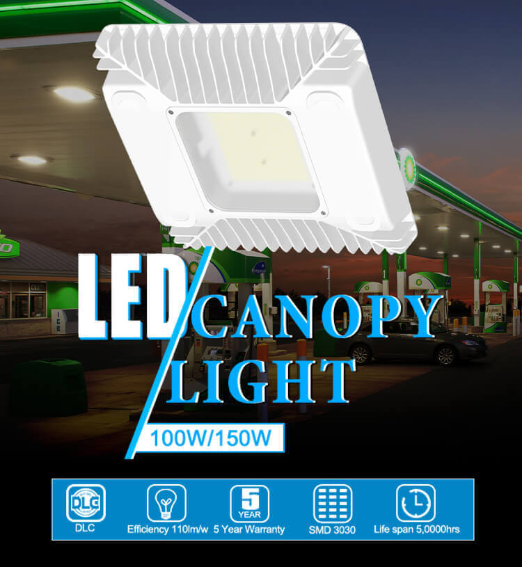 LED Canopy Lights for Gas Station 100W 150W 240W Adjustable IP65
