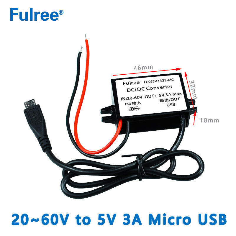 INput DC 24V 36V 48V （20-60V） to Output DC 5V  3A MaxCar Charger Adapter Micro Mini USB DC DC Step Down Converter for GPS CCTV DVR