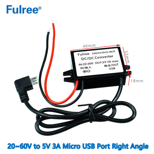 INput DC 24V 36V 48V （20-60V） to Output DC 5V  3A MaxCar Charger Adapter Micro Mini USB DC DC Step Down Converter for GPS CCTV DVR