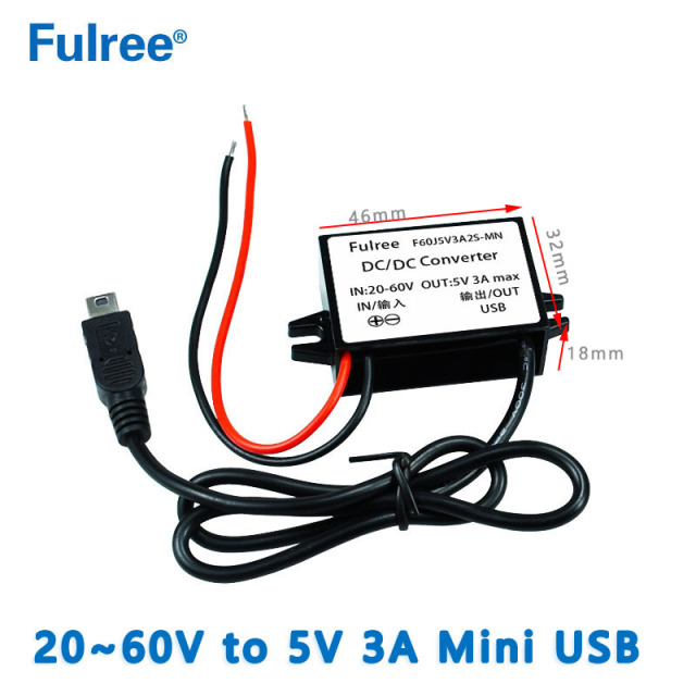 INput DC 24V 36V 48V （20-60V） to Output DC 5V  3A MaxCar Charger Adapter Micro Mini USB DC DC Step Down Converter for GPS CCTV DVR
