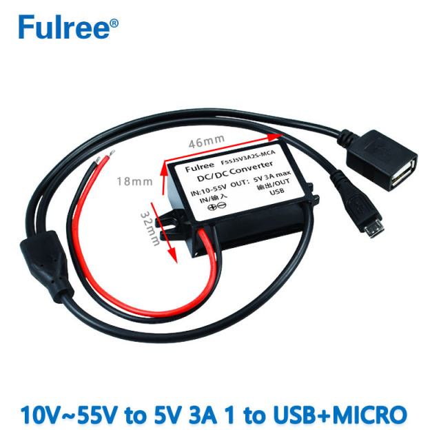 INput DC 12V24V36V48V（10-55V）  to  Output DC  5V   3A MAX Dual Double Micro USB Car Phone Charger DC DC Step Down Buck Converter Voltage Regulator