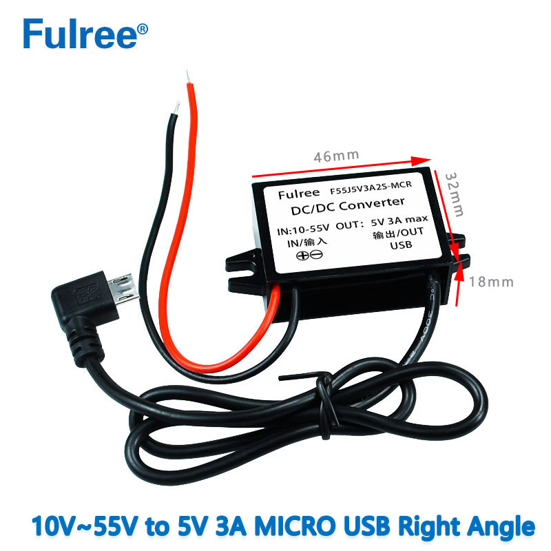 INput DC 12V24V36V48V（10-55V）  to  Output DC  5V   3A MAX Dual Double Micro USB Car Phone Charger DC DC Step Down Buck Converter Voltage Regulator
