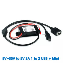 INPUT   DC 12V 24V (8-35V) to Output DC  5V 3A max DC-DC  Converter  1 to 2 USB  micro  Mini  Dual USB female head with ears