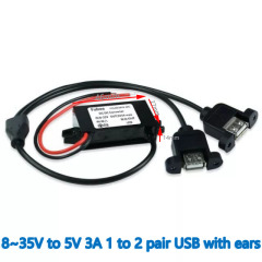 INPUT   DC 12V 24V (8-35V) to Output DC  5V 3A max DC-DC  Converter  1 to 2 USB  micro  Mini  Dual USB female head with ears
