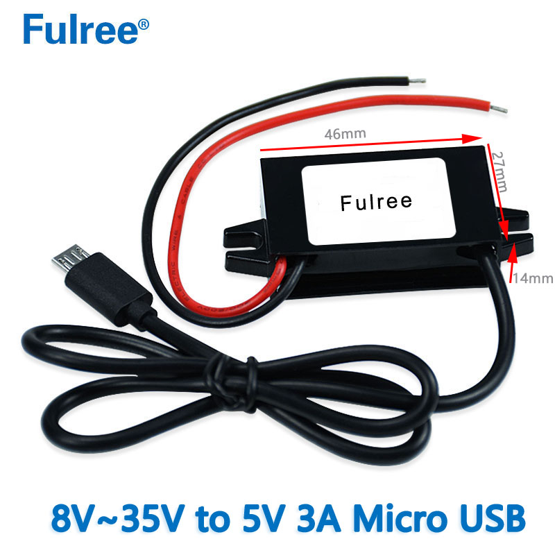 Input DC 12V 24V（ 8-35V） to   Output DC 5V 3A 15W  Max Micro Mini Female USB Car Charger Charging Adapter DC DC Step Down Converter Buck Module