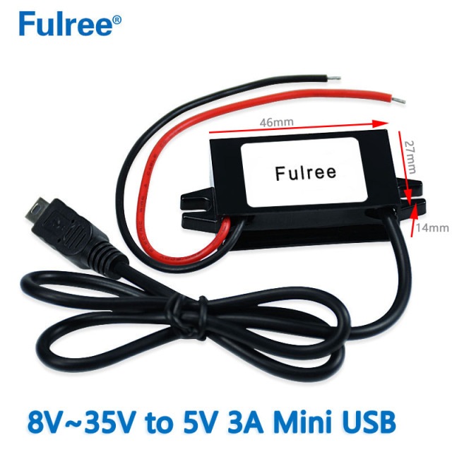 Input DC 12V 24V（ 8-35V） to   Output DC 5V 3A 15W  Max Micro Mini Female USB Car Charger Charging Adapter DC DC Step Down Converter Buck Module