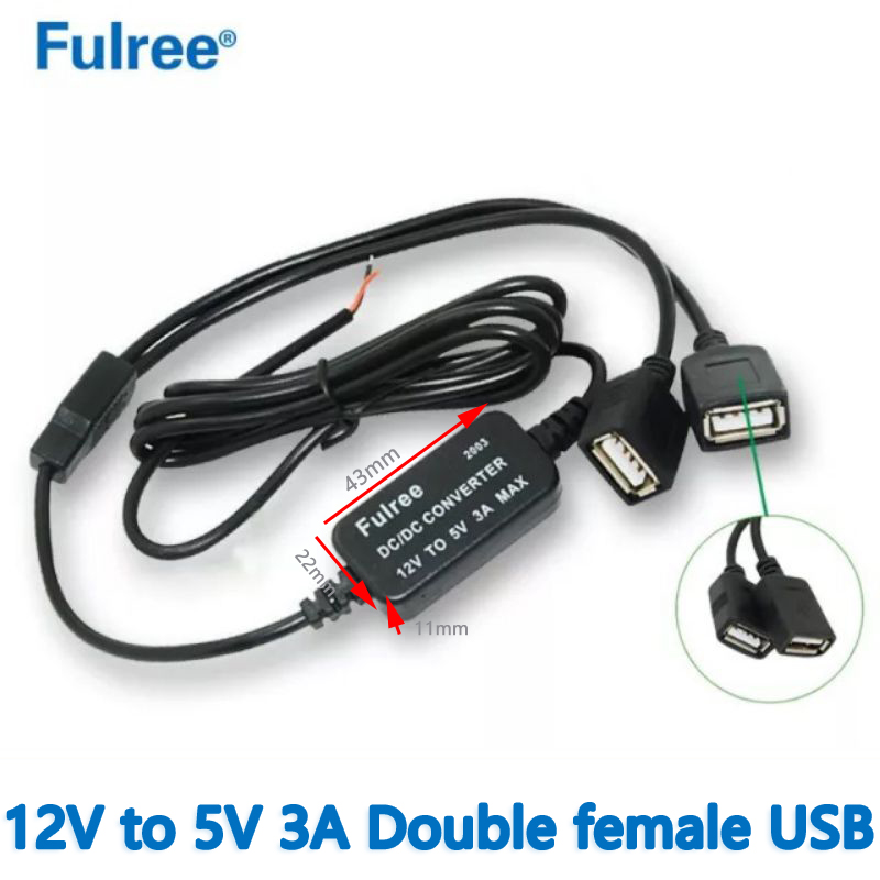 USB Car Charger Cable with Cap Input DC   12V to   Output DC 5V 3A  MAX Step Down Converter Buck Transformer Power Adaptor for charging smartphones
