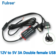 USB Car Charger Cable with Cap Input DC   12V to   Output DC 5V 3A  MAX Step Down Converter Buck Transformer Power Adaptor for charging smartphones