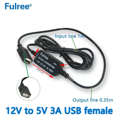 USB Car Charger Cable with Cap Input DC   12V to   Output DC 5V 3A  MAX Step Down Converter Buck Transformer Power Adaptor for charging smartphones