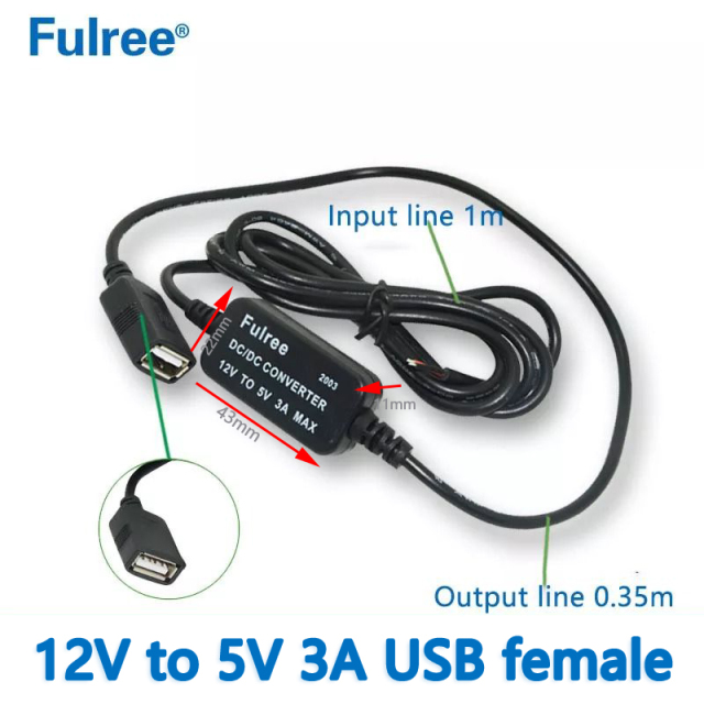 USB Car Charger Cable with Cap Input DC   12V to   Output DC 5V 3A  MAX Step Down Converter Buck Transformer Power Adaptor for charging smartphones