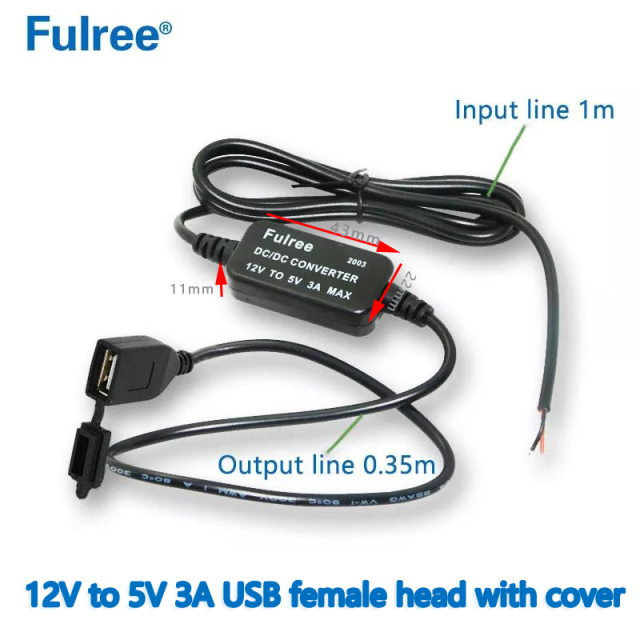 USB Car Charger Cable with Cap Input DC   12V to   Output DC 5V 3A  MAX Step Down Converter Buck Transformer Power Adaptor for charging smartphones