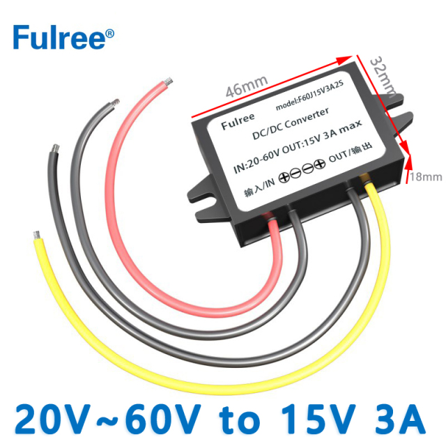 Input DC   36V 48V (20-60V) to Output DC  15V 3A 45W 5A 75W DC-DC Step Down Power Converter Adapter for Car DC Fan