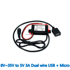 INPUT  DC 12V 24V (8-35V) to Output  DC 5V 3A 15W DC DC Step Down Converter   	MINI USB Right Angle  Dual wire USB  Converter